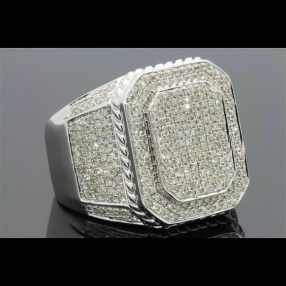 1.75 CARAT GENUINE DIAMONDS MENS STERLING SILVER ENGAGEMENT DIAMOND RING PINKY